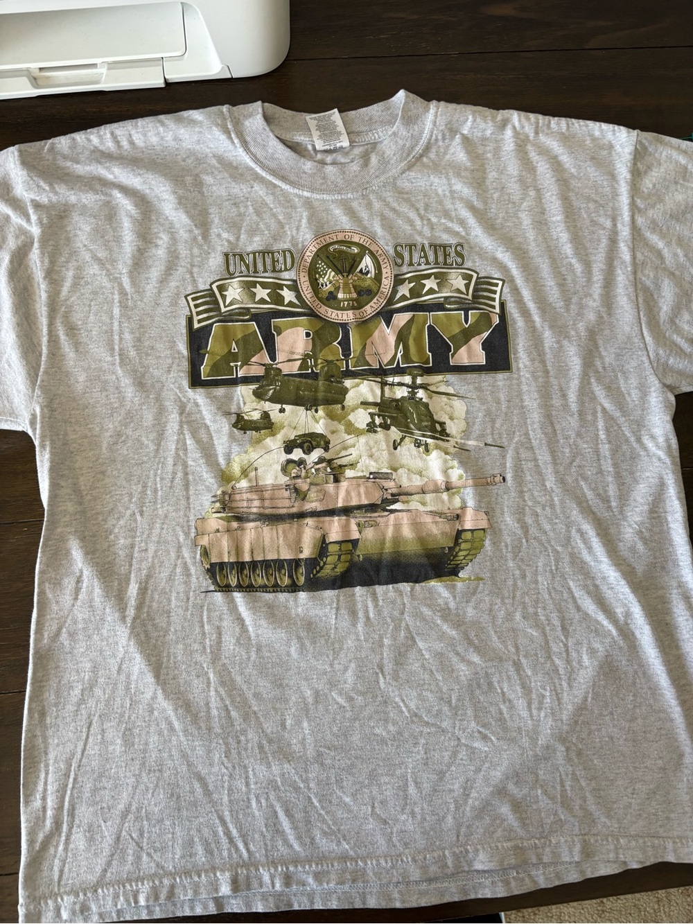 Vintage 90s United States Army Tshirt Tank Helicopter Machinery Size XL Gray